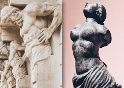 Abbild von griechischen Skulpturen eines Mannes und einer Frau 