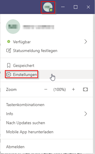 Teams Einstellungen wählen