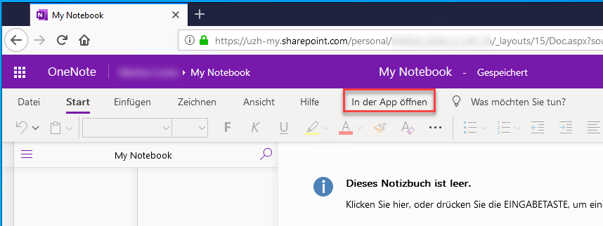 Öffnen Sie das Notizbuch in der lokalen OneNote-Applikation