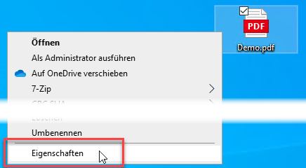 Eigenschaften öffnen