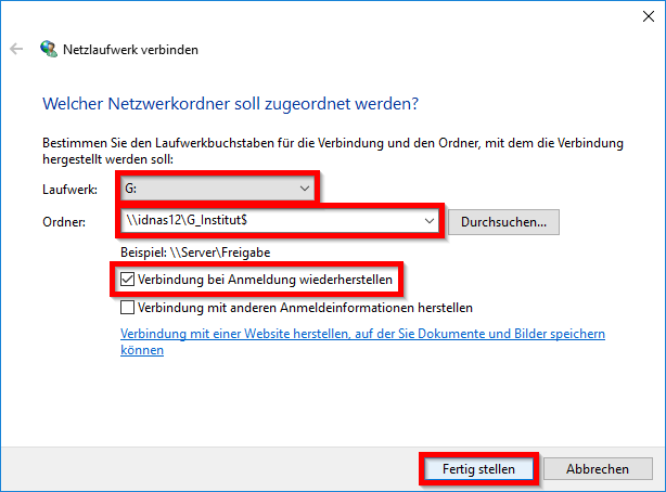 Dialogfeld Netzlaufwerk verbinden