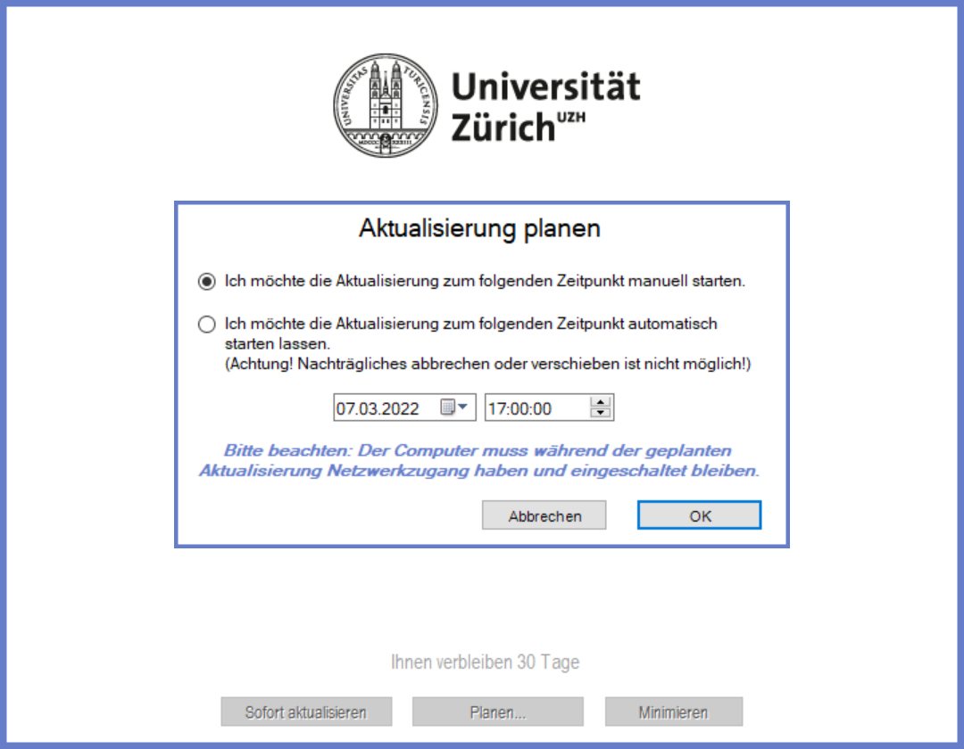 Aktualisierung planen