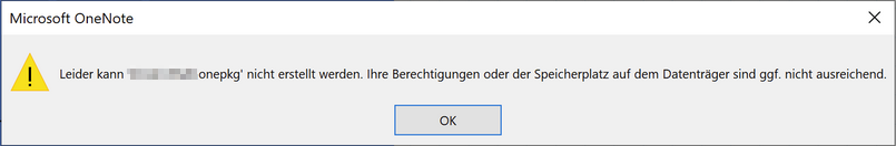 Fehlermeldung beim Export der onepkg-Datei