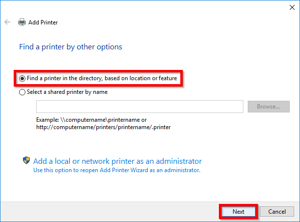 "Add Printer" window