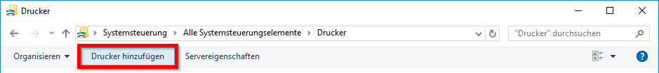 Systemsteuerungselement Drucker mit dem Knopf Drucker hinzufügen