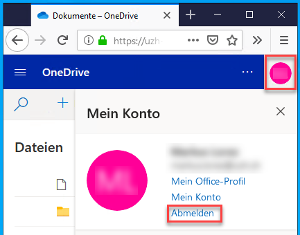 Klicken Sie Ihr Namenskürzel ganz rechts aussen und melden Sie sich ab.