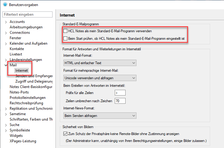 Deaktivieren Sie beide Optionen unter "Standard-E-Mailprogramm"