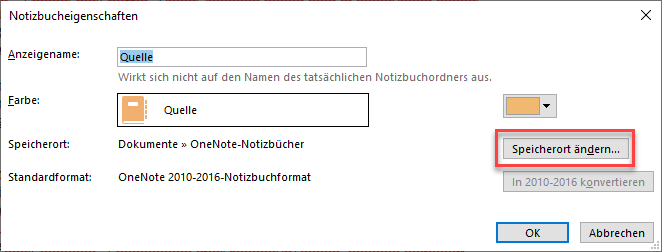 Klicken Sie auf "Speicherort ändern..."