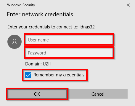 Enter network credentials