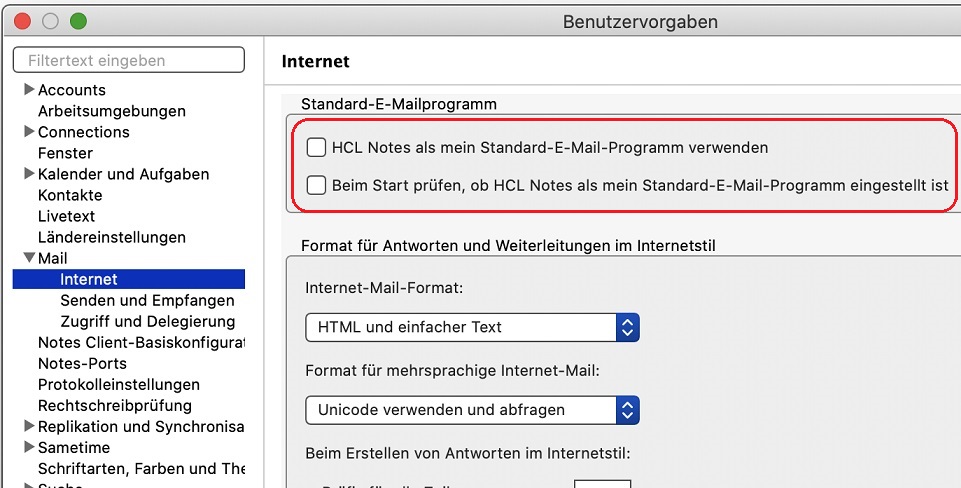 Deaktivieren Sie beide Optionen unter "Standard-E-Mailprogramm"