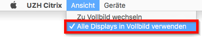 Menüeintrag Ansicht - Alle Displays in Vollbild verwenden