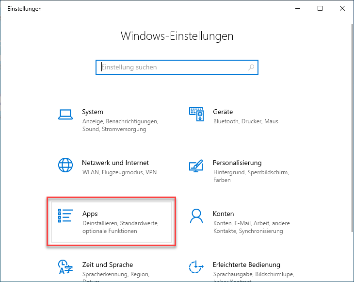 Öffnen Sie den Bereich Apps.