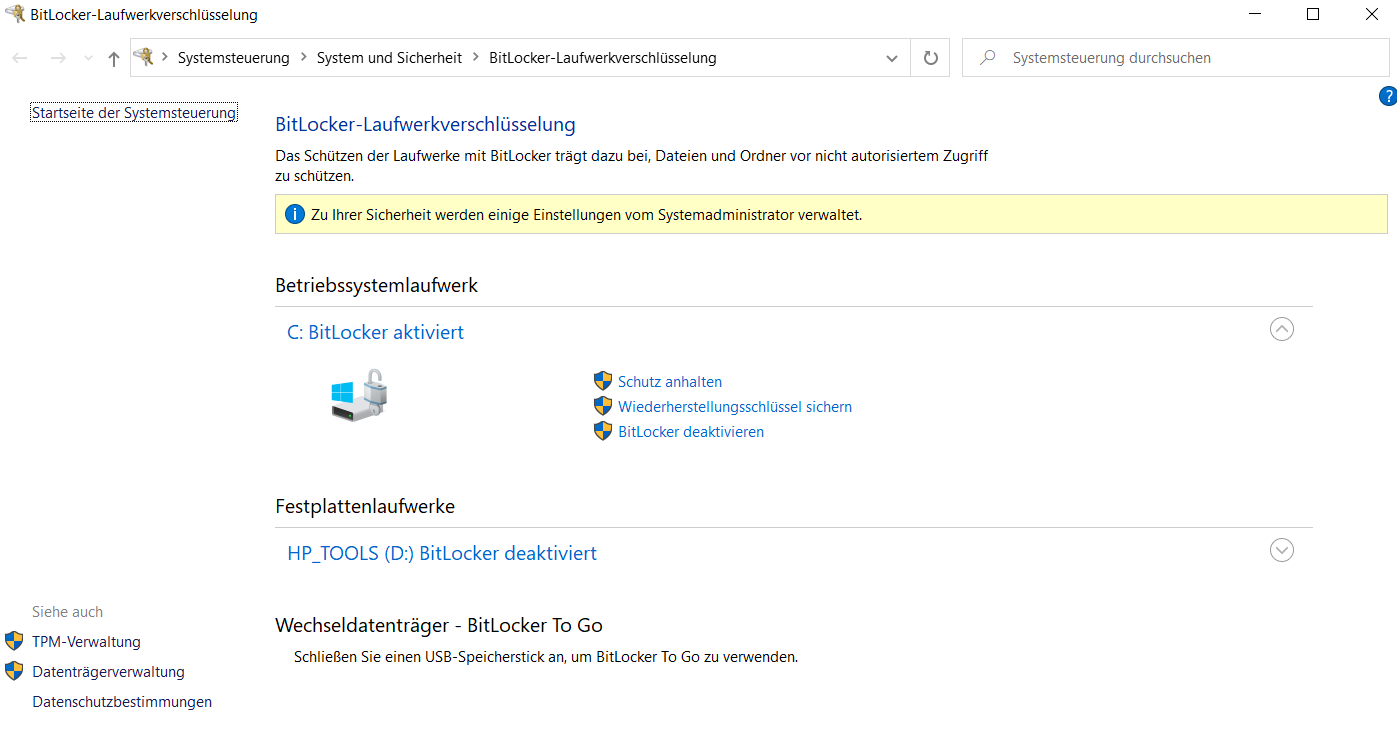 Bitlocker-Einstellungen